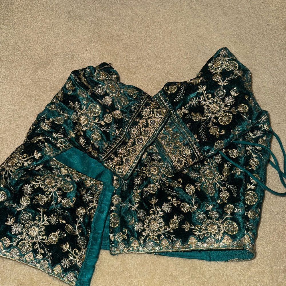 Teal Embroidered Lehenga Choli - Picture 15 of 15